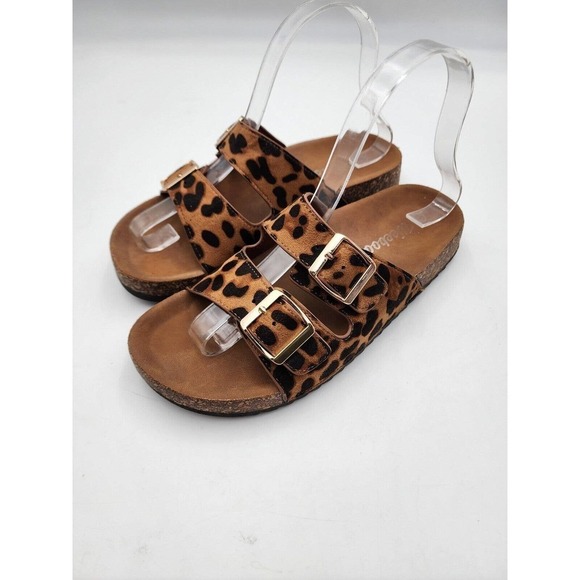 WEEBOO Leopard Suede Leather Slides Sandals Buckle Women's Size 7.5 - Picture 2 of 10